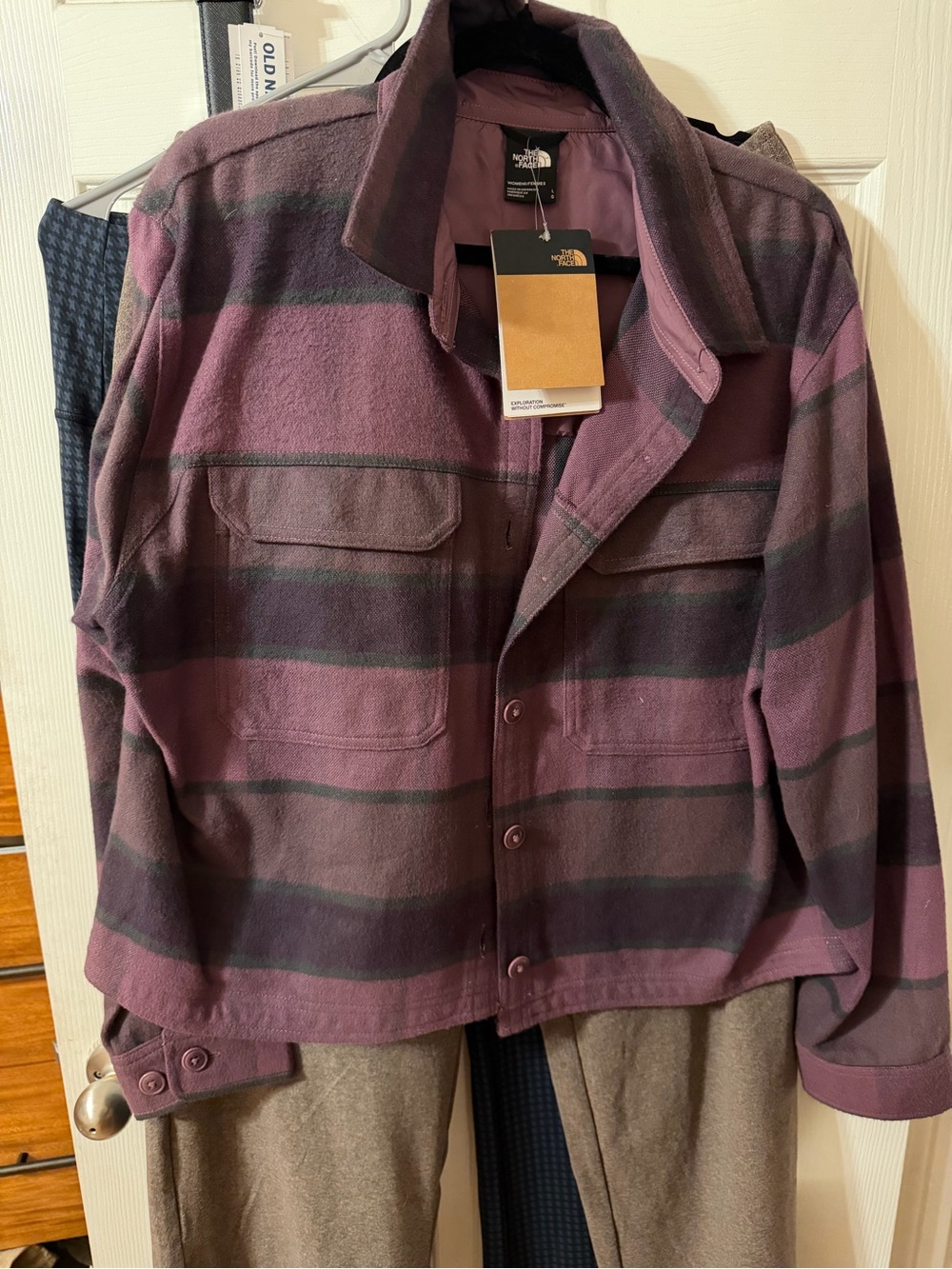The North Face Purple Striped Button-Up Fleece Jacket (Flannel)